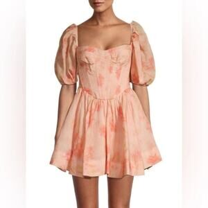 Bardot 8 kiah corset mini dress Peach orange floral pink puff cocktail party